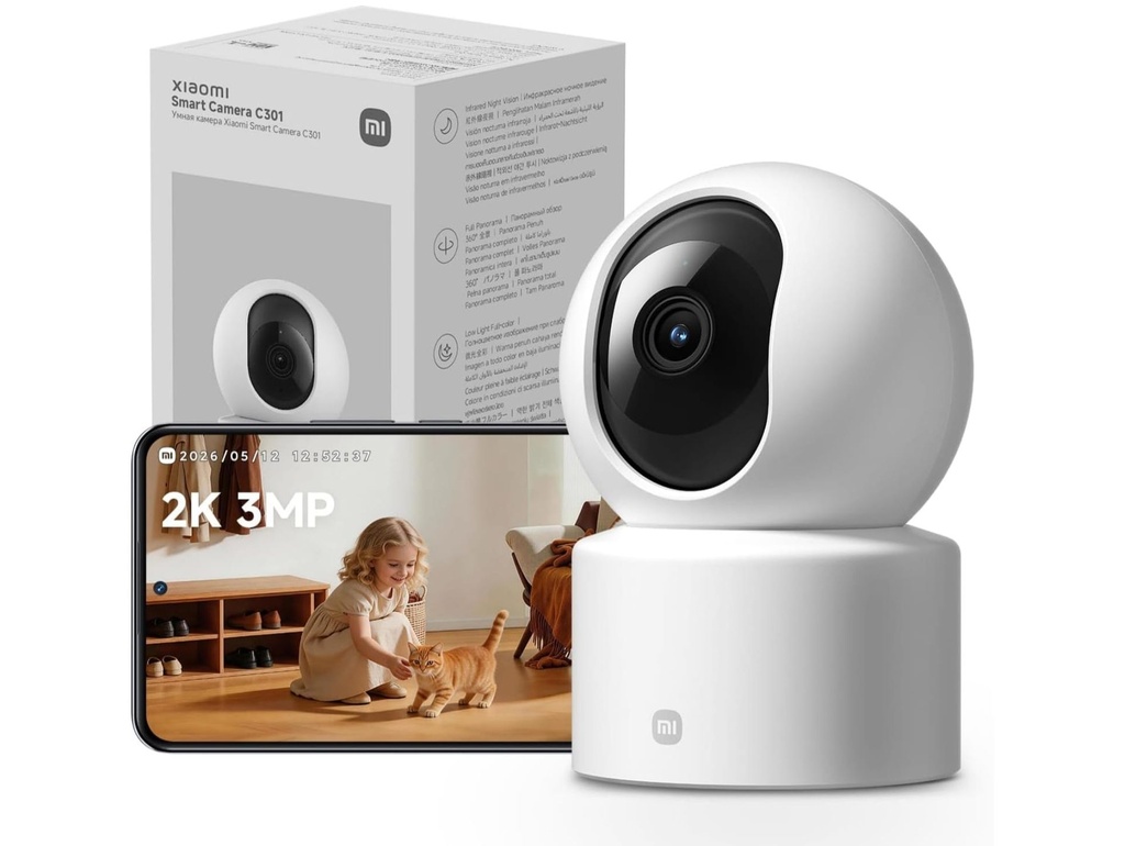 [1013] Xiaomi Smart Camera C301, 2K 3MP surveillance camera indoor 360° swivel, Wi-Fi IP camera with night vision, two-way audio, motion detection, app control for baby/pet