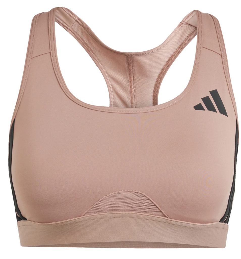 [1015] Adidas women's sports bra PWRCT MS 3S Bra, medium support sports bustier with 3 stripes, racerback bra with AEROREADY Warm Clay/Black, fitness bra with removable pads