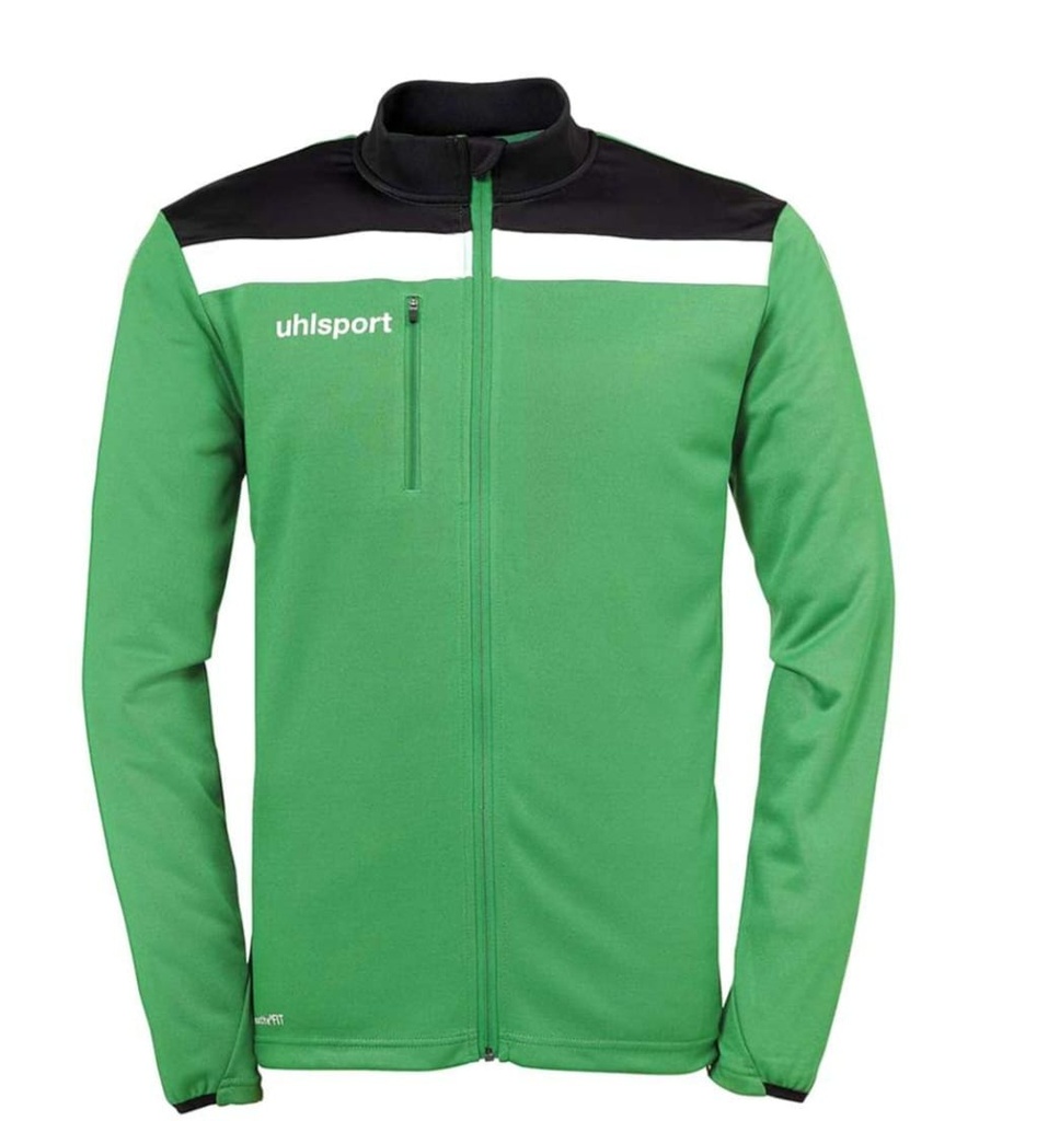 [1031] Uhlsport Kinder Trainingsjacke, Polyesterjacke Grün Schwarz Weiß, Sportjacke mit Stehkragen & Brusttasche, Fußball Trainingsjacke smartbreathe FIT (Grün-Schwarz-Weiß)