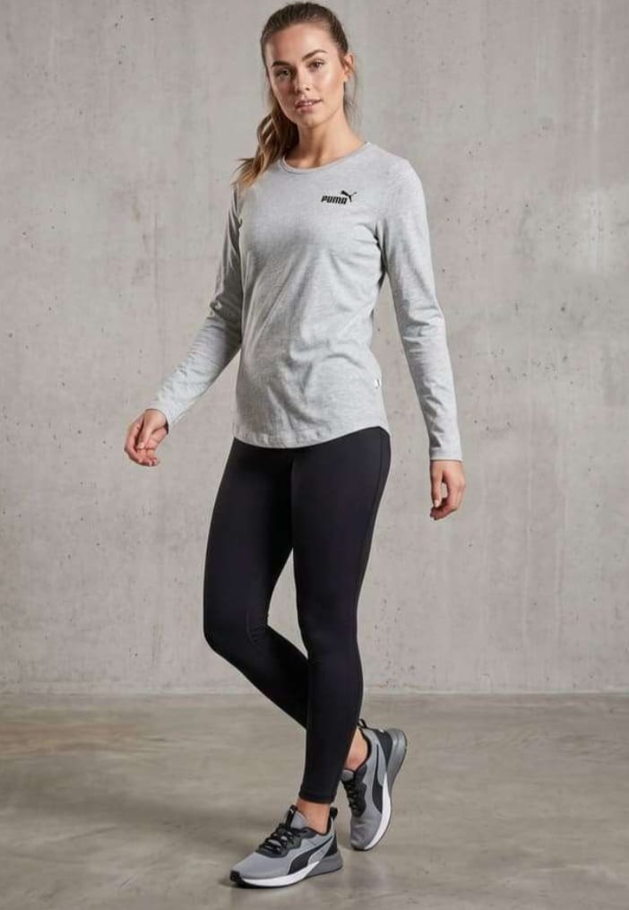 [1051] PUMA Damen Longsleeve Hellgrau Melange, Essentials Langarmshirt mit Logo, Baumwoll-Mix Shirt für Sport & Freizeit