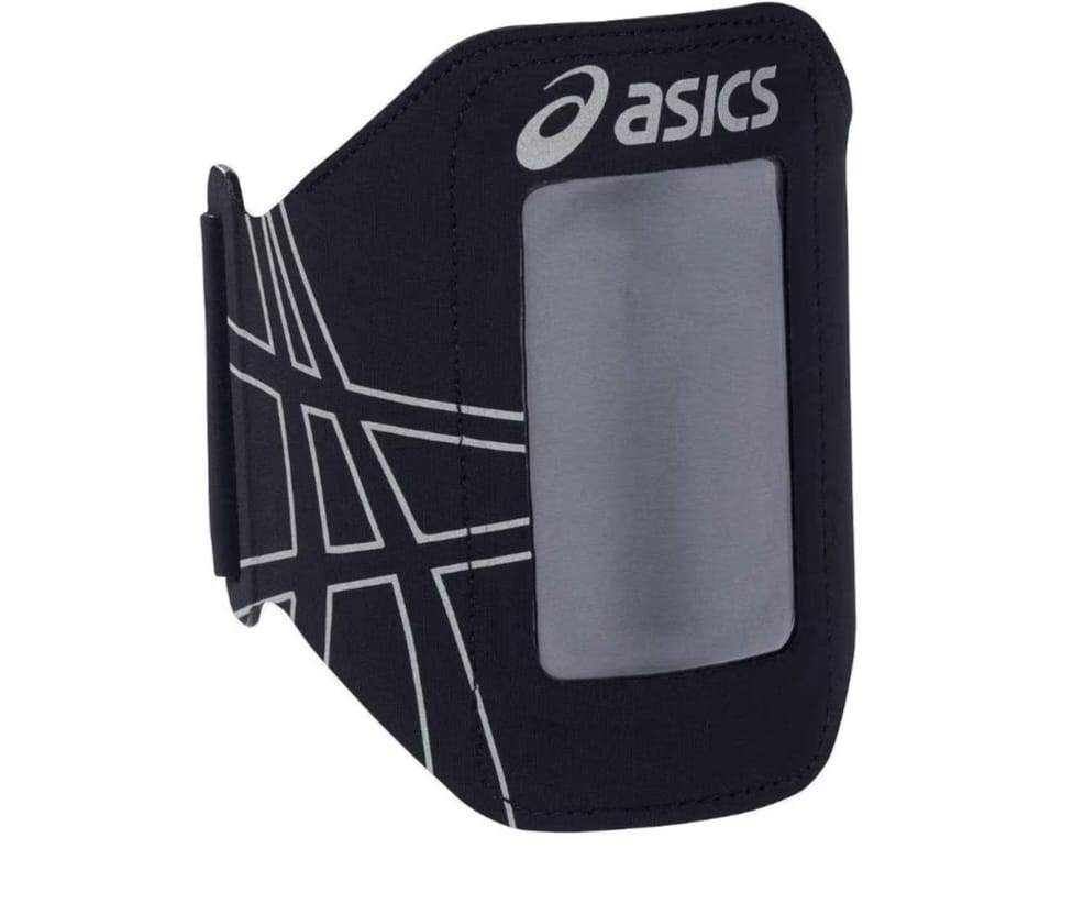[1050] ASICS Smartphone Armband Schwarz, Handy Sportarmband mit Touchscreen Fenster, Lauftasche für Handy & MP3 Player, Reflektierendes Design, Klettverschluss