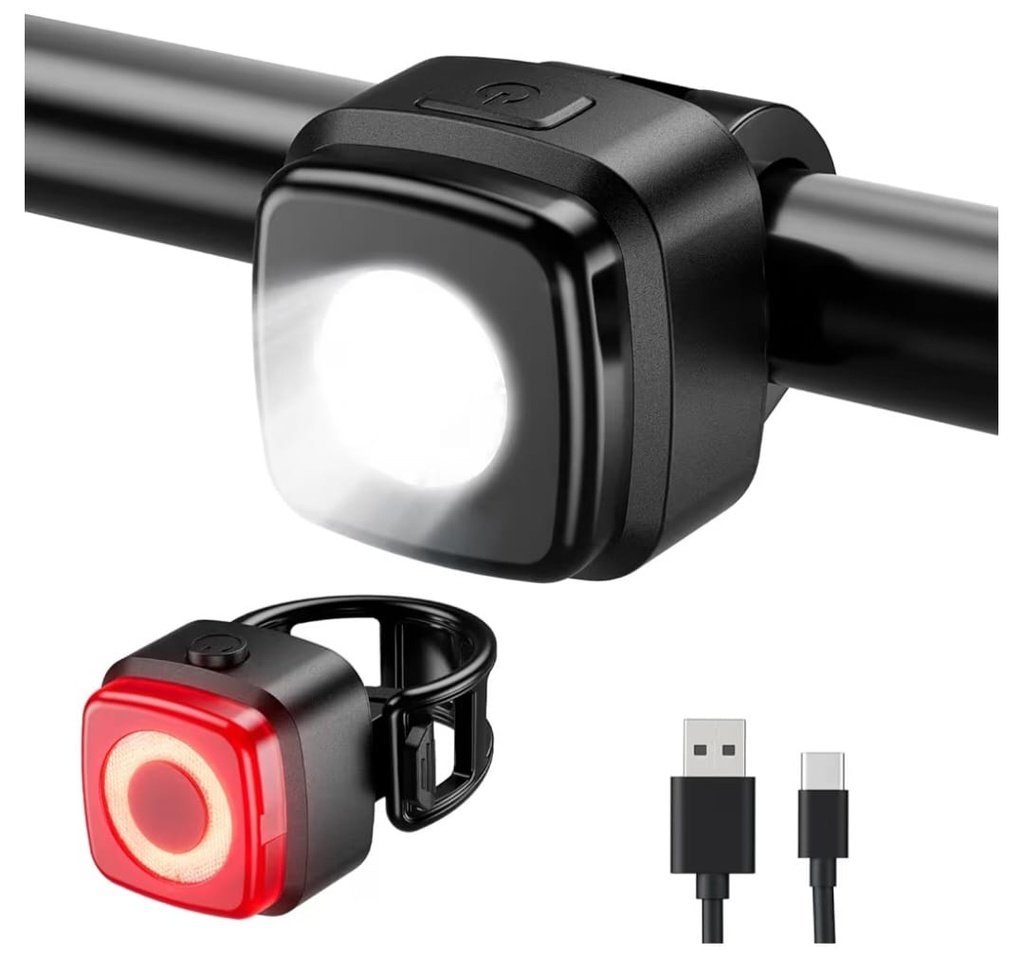 [1062] OnMeto LED Fahrradlicht-Set – IPX5 Wasserdicht, USB-C wiederaufladbar (Frontlicht & Rücklicht)