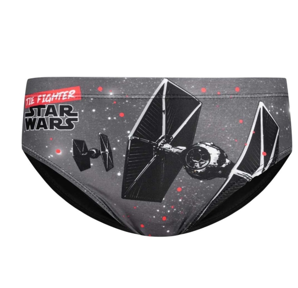 [1028] Sun City Jungen Badehose Star Wars TIE Fighter, Offiziell lizenzierte Kinder Badeslip Grau Schwarz, Strapazierfähige Schwimmhose mit Space Print (114)